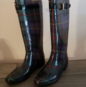 Navy Green Red plaid rain boots by Ralph Lauren